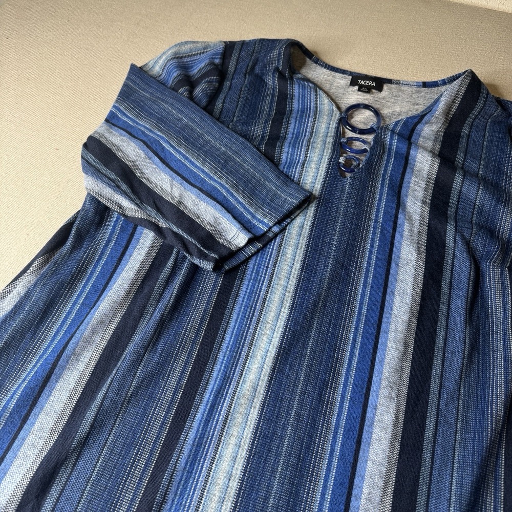 Tacera Womens Blue Striped Deep V-Neck 3/4 Sleeve Shift‎ Dress Plus Size 2X NWT